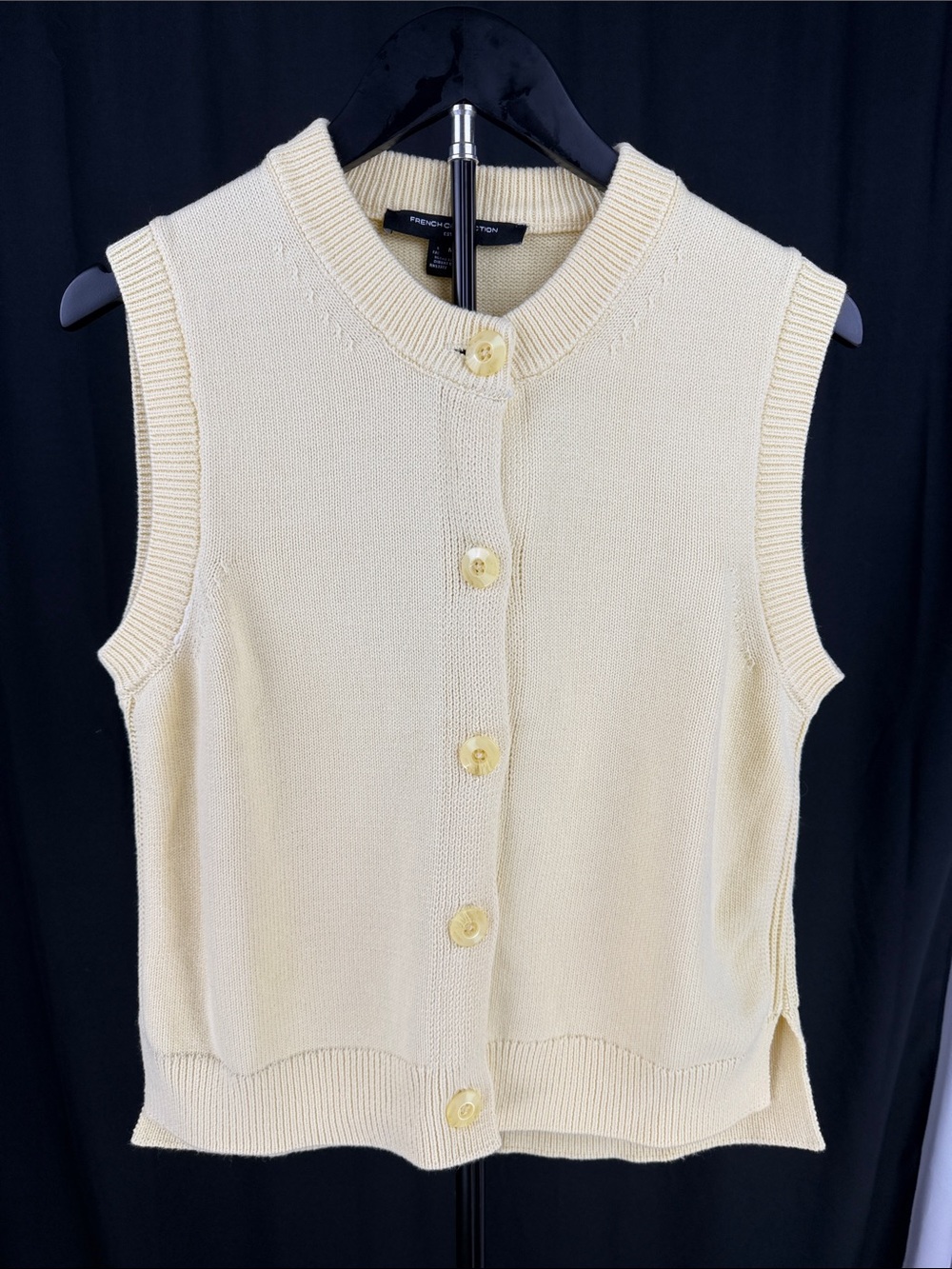 French Connection Butter Yellow Sleeveless Button-Front Knit Vest